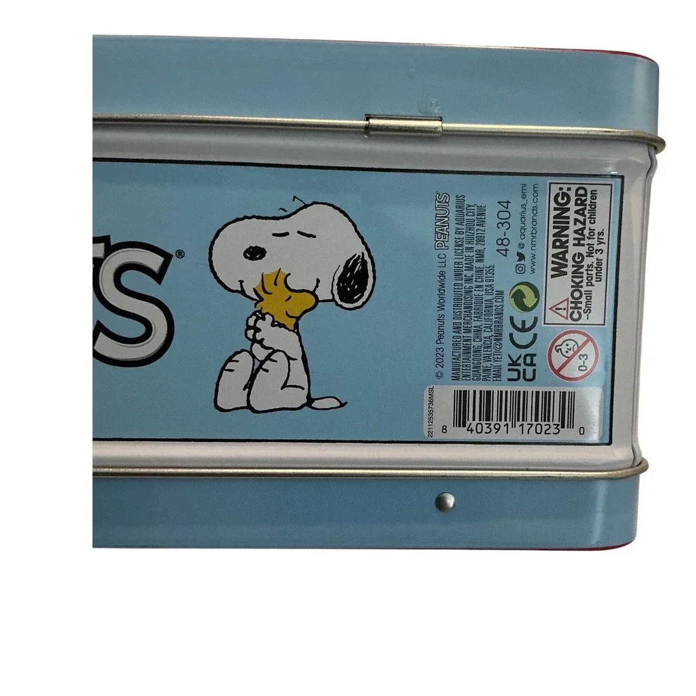 Peanuts Snoopy Woodstock Tin Lunch Box Kids‎ Blue Red EXCELLENT Metal Case